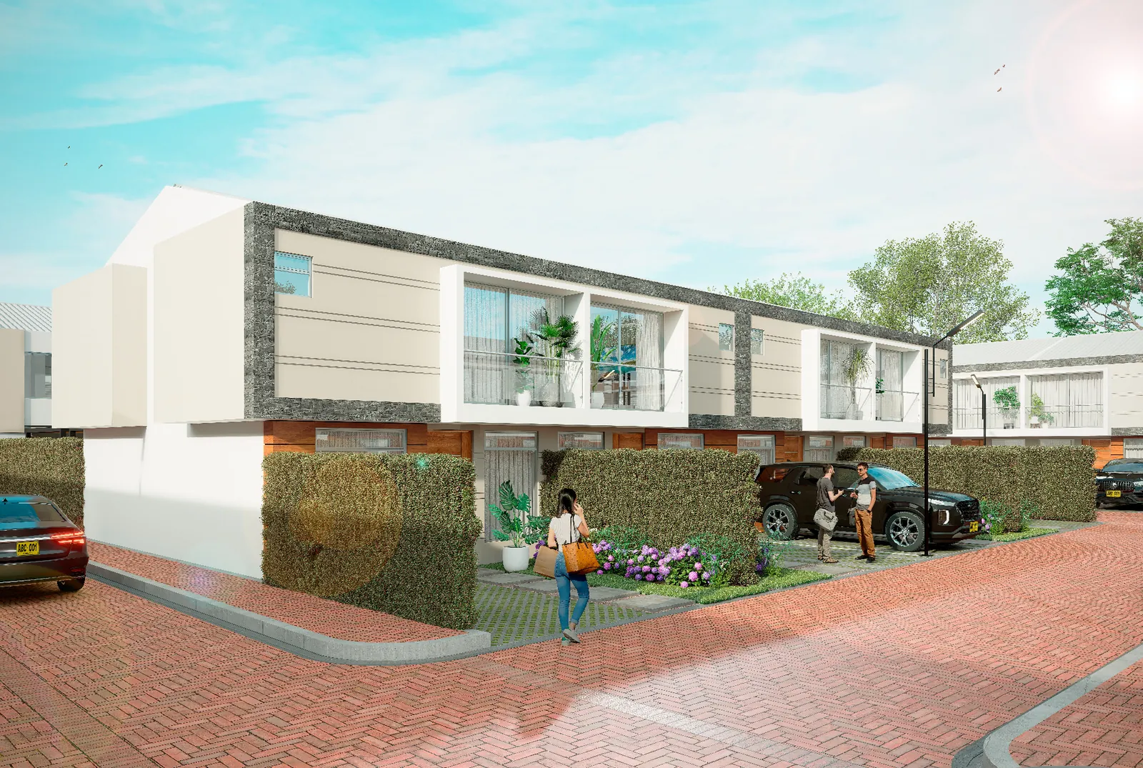 Render de casa esquinera Bosco Reservado con jardín envolvente y acceso vehicular privado